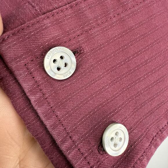 Hugo Boss Lex Button Up Shirt Mens Size Large Burgundy Cotton Long Sleeve - Picture 5 of 10